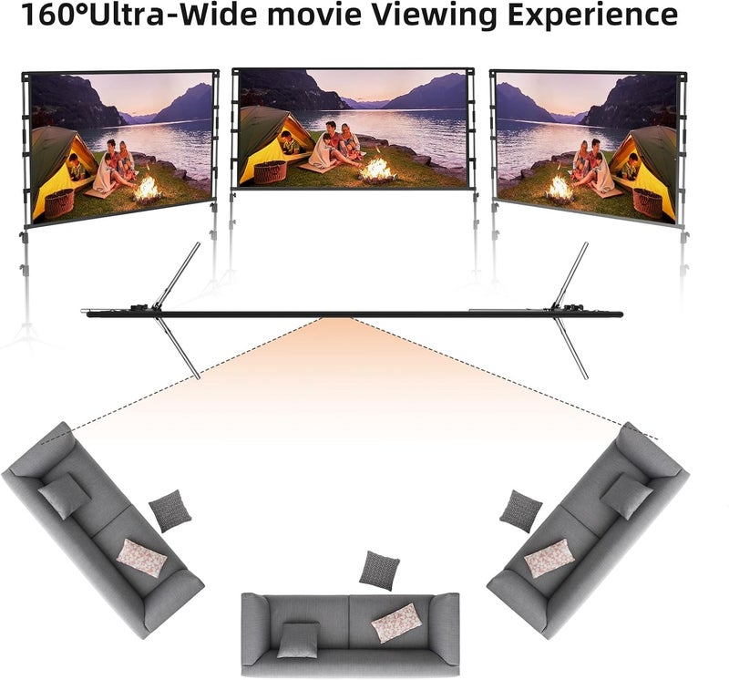 GAINVANE Projection Screen with Stand,100 inch Portable Movie Screen 16:9 HD 4K Double Sided Projection Screen with Carry Bag Indoor Outdoor Video Screen for Home Theater - Image 4